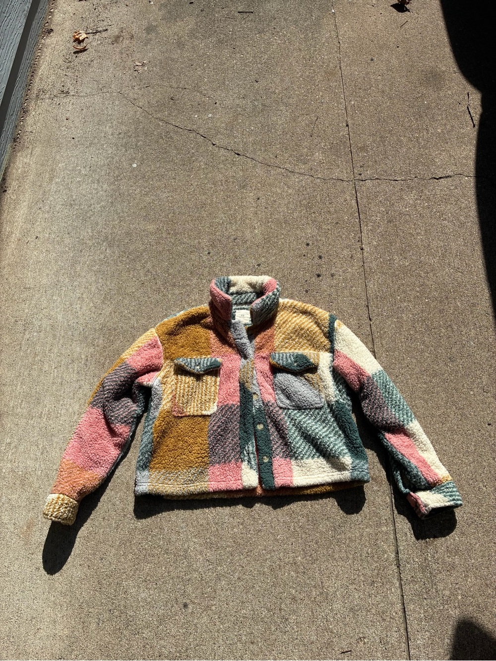 Thread and supply fuzzy Sherpa plaid button jacket